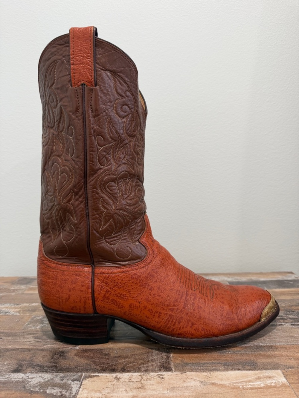 VNTG JUSTIN 9117 Mens Cowboy Boots 11.5D Brown Textured Leather USA Western Cap - Picture 8 of 15